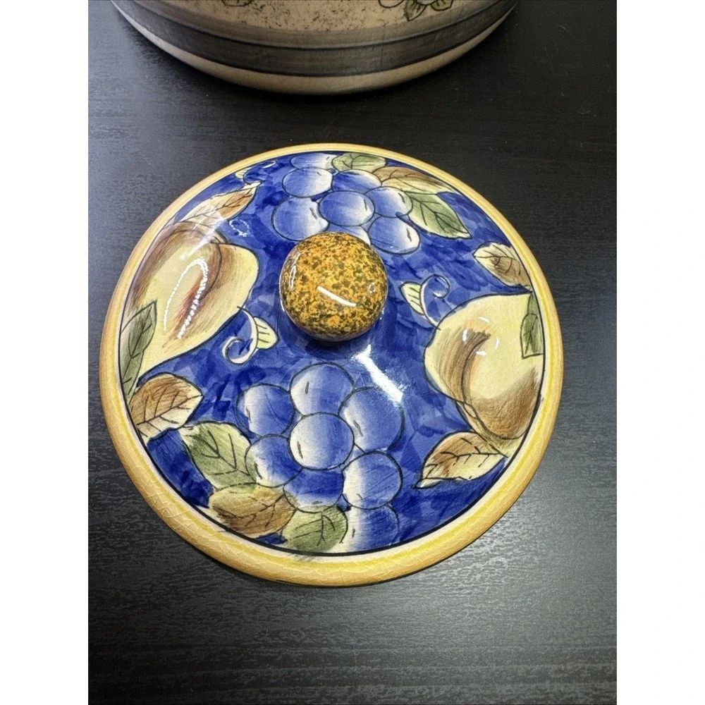 Lg Vtg Ceramic Pottery Teapot With‎ Lid Colorful Cobalt Blue Yellow Pears
